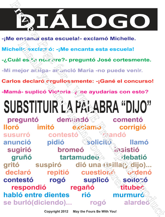 Dialogo Classroom Spanish Writing Poster