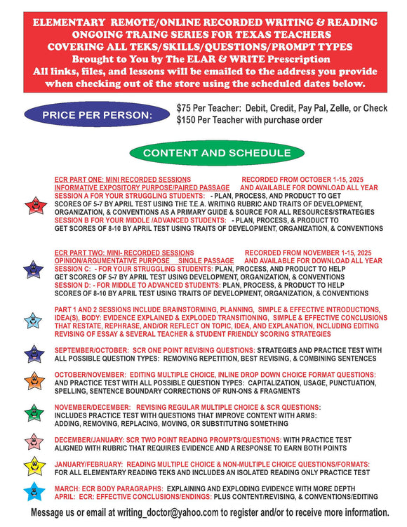 ELEMENTARY REMOTE/ONLINE 2025-2026 RECORDED ECR WRITING AND READING TRAININGS