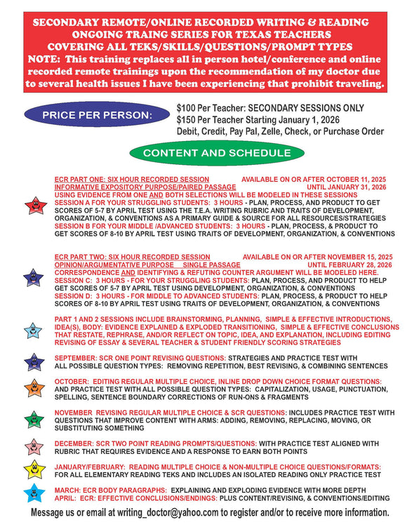SECONDARY REMOTE/ONLINE 2025-2026 RECORDED ECR WRITING AND READING TRAININGS