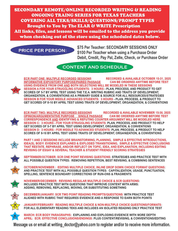 SECONDARY REMOTE/ONLINE 2025-2026 RECORDED ECR WRITING AND READING TRAININGS