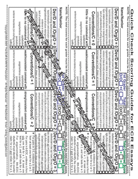 Quick Check Texas Test Aligned ECR Rubric for All Grade Levels & Purposes of Writing
