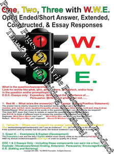 Hard Copy Version - One, Two, Three with W.W.E.  Open Ended, Short Answer, Extended, Constructed, & Essay Responses