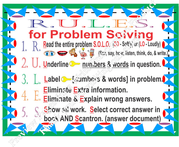 Problem Solving & Place Value Mathematics Charts (3rd Grade